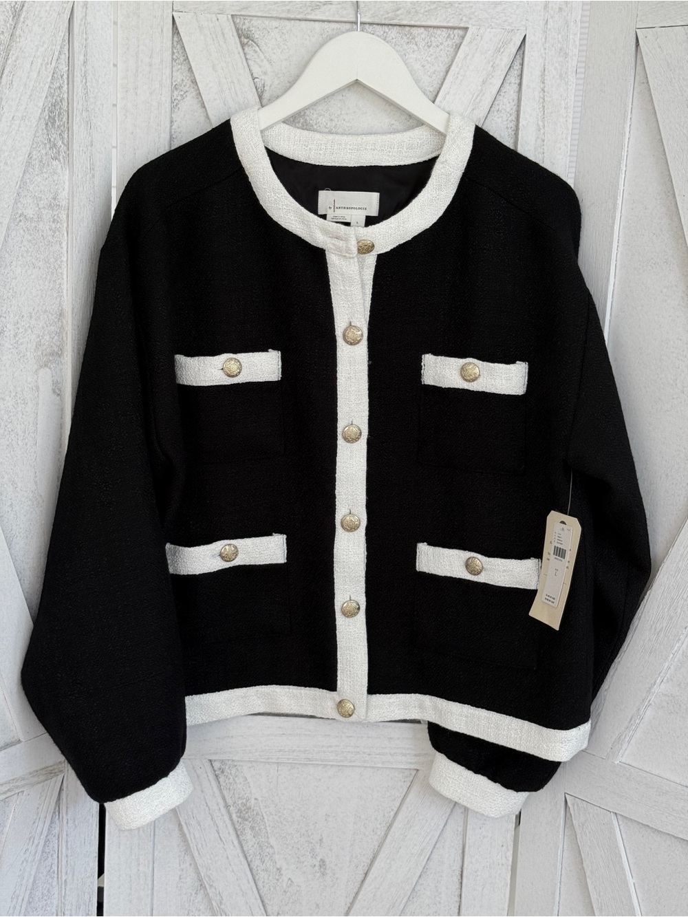 Anthropologie Colorblock Tweed Coatigan L